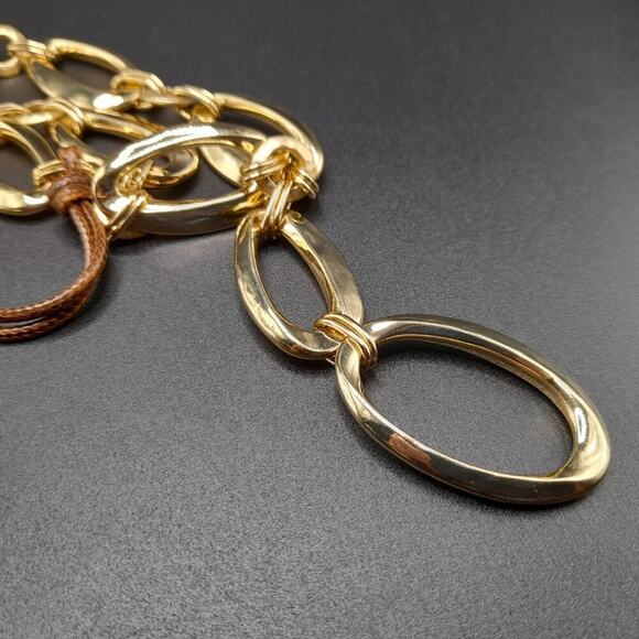 Chico's Golden Link Necklace, Brown Twisted Leather Cord, 25 Inches - Picture 12 of 12